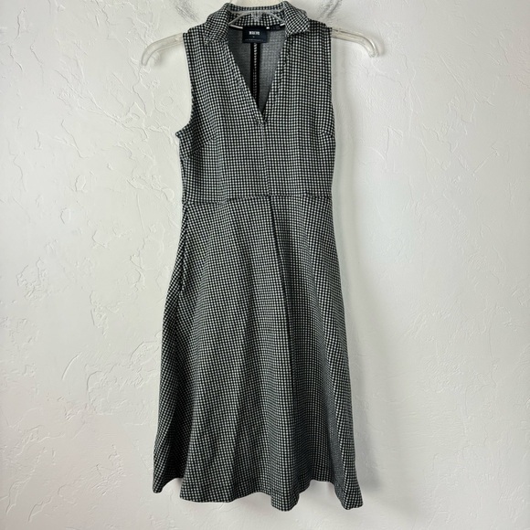 Anthropologie Maeve Dress Houndstooth Plaid‎ Print Grey Black Collared Pockets - Picture 1 of 10